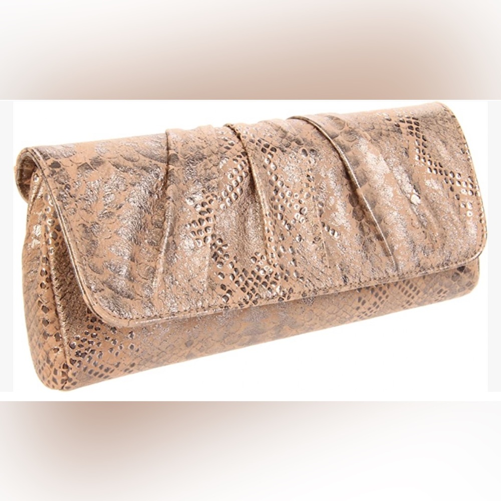Lauren Merkin Caroline clutch in Beige/Pewter Python Metallic